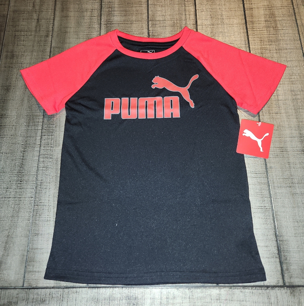 NWT Puma Black Tee with Red Raglan Sleeves and Logo